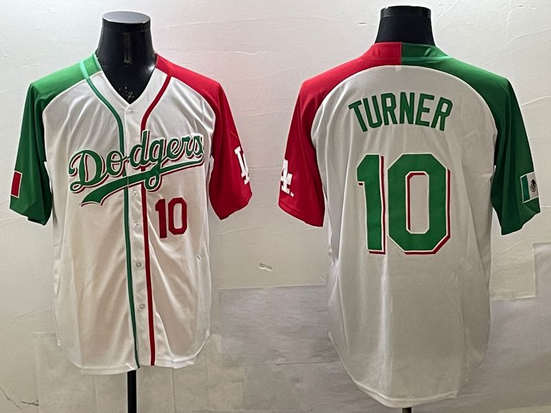 Men Los Angeles Dodgers #10 Turner White Green Game 2025 Nike MLB Jersey style 6